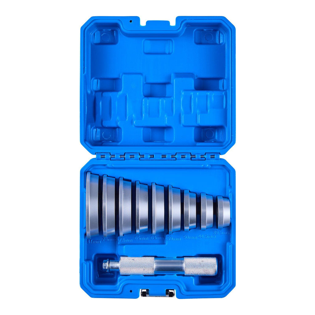 Bearing Press Kit, 10 Pcs, Bearing Race and Seal Driver Set with 9 Bushings and Handle Shaft, Bushing Driver Tool Set, Heavy Duty Aluminum Alloy Removal Installation Tool Kit with Storage Case