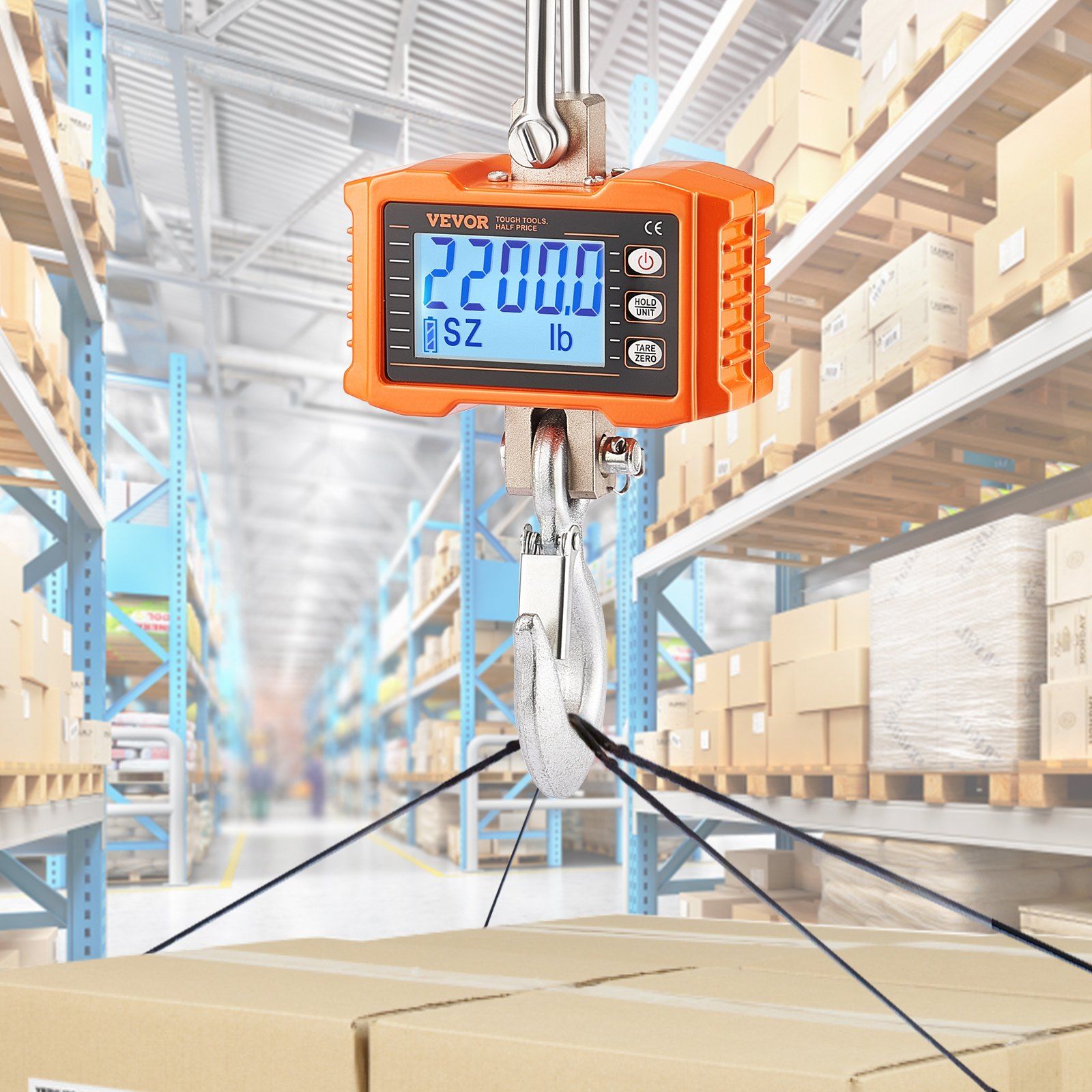 Digital Crane Scale, 2200 lbs/1000 kg, Industrial Heavy Duty Hanging Scale with Remote Control, Cast Aluminum Case & LCD Screen, High Precision for Construction, Factory, Farm, Hunting (Orange)