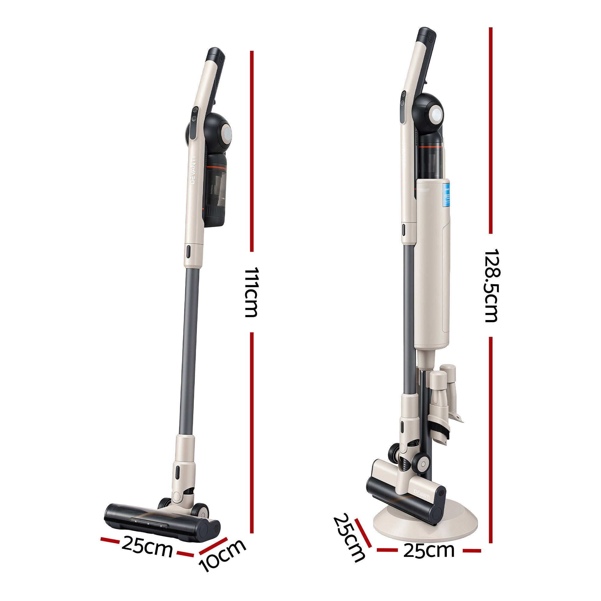 Devanti Cordless Vacuum Cleaner with Auto-Empty Dust Station, 18kPa Powerful Suction 1.05kg Lightweight 40Mins Runtime 3-Speed LED Floor Head Washable HEPA Filter Stick Vacuum, Oat