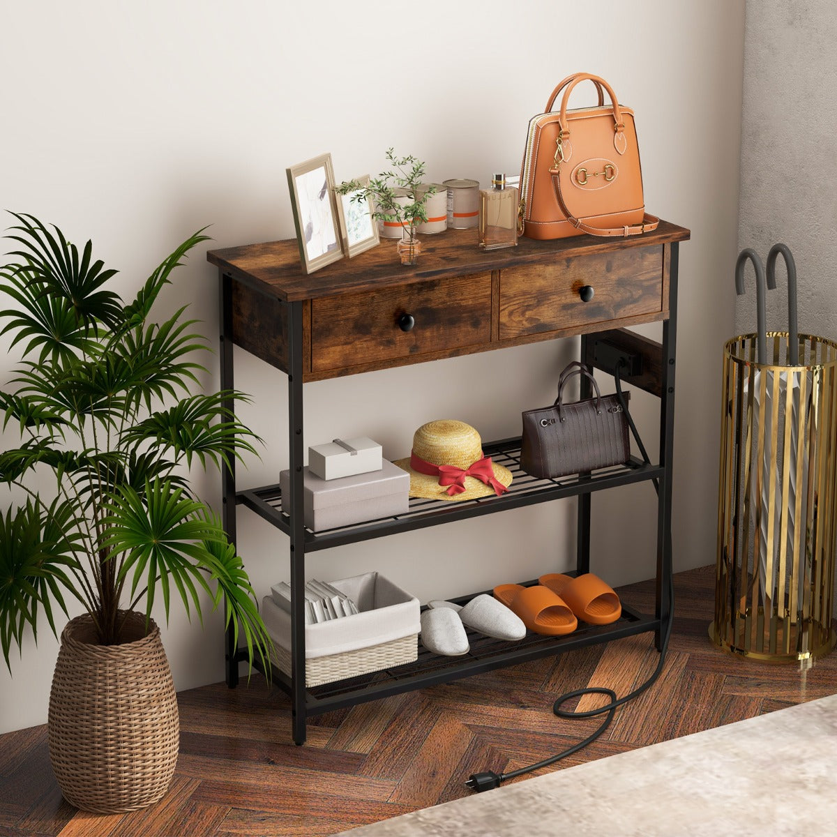 NNECW Console Table with Charging Station for Living Room/Entry-0