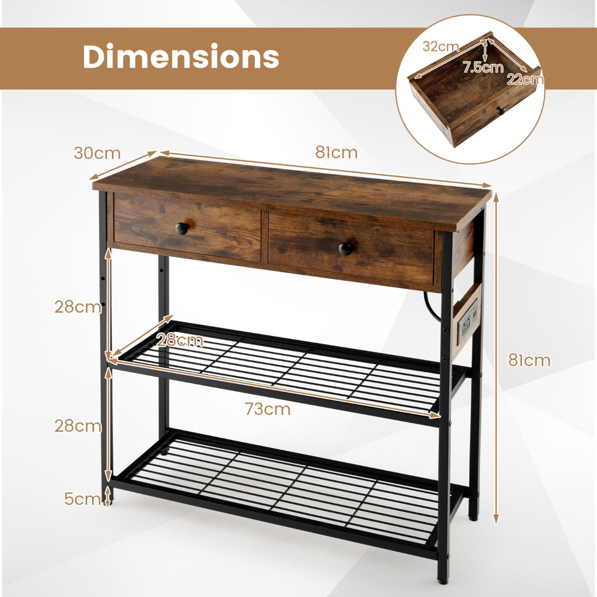 NNECW Console Table with Charging Station for Living Room/Entry-3