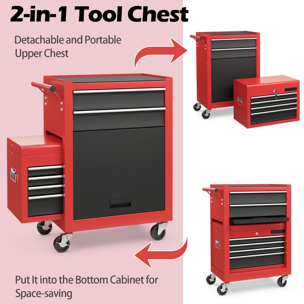 NNECW 6-Drawer Rolling Lockable Tool Chest for Garage &amp; Factory &amp; Workshop -Multicolour-4