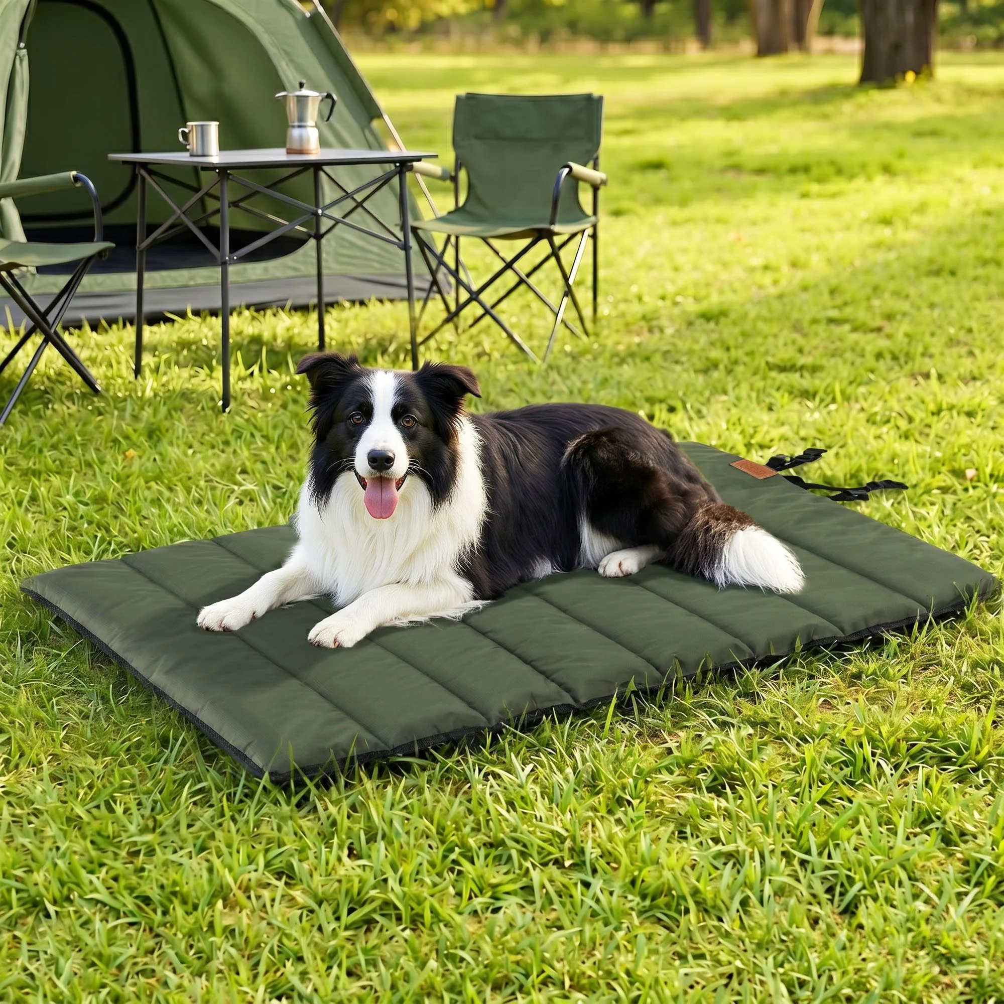 i. Pet Outdoor Dog Bed Large Water-resistant Washable Foldable Travel Dog Mat Green