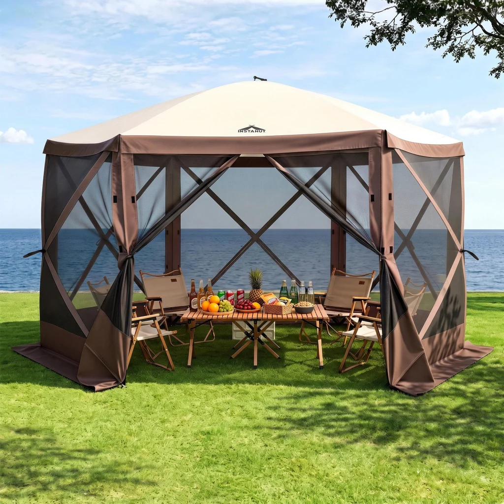 Instahut Gazebo Pop Up Tent 3.6 × 3.6m Outdoor Marquee Camping Screen w/Curtain Net