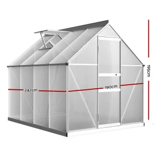 Green Fingers Greenhouse 2.42 × 1.9 × 1.95M Aluminium Polycarbonate Green House Garden Shed