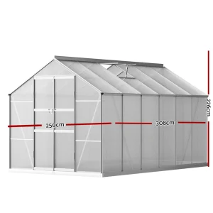 Green Fingers Greenhouse 3 × 2.5 × 2.26M Double Doors Aluminium Green House Garden Shed
