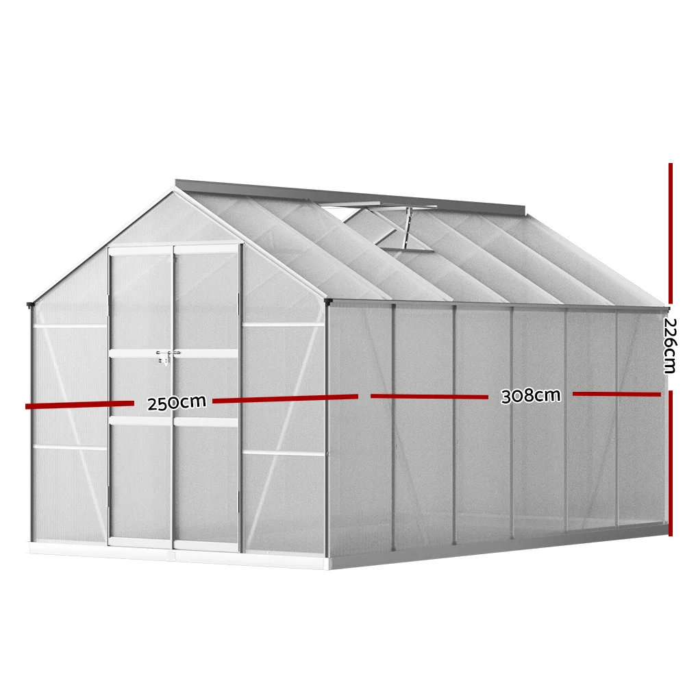 Green Fingers Greenhouse 3 × 2.5 × 2.26M Double Doors Aluminium Green House Garden Shed