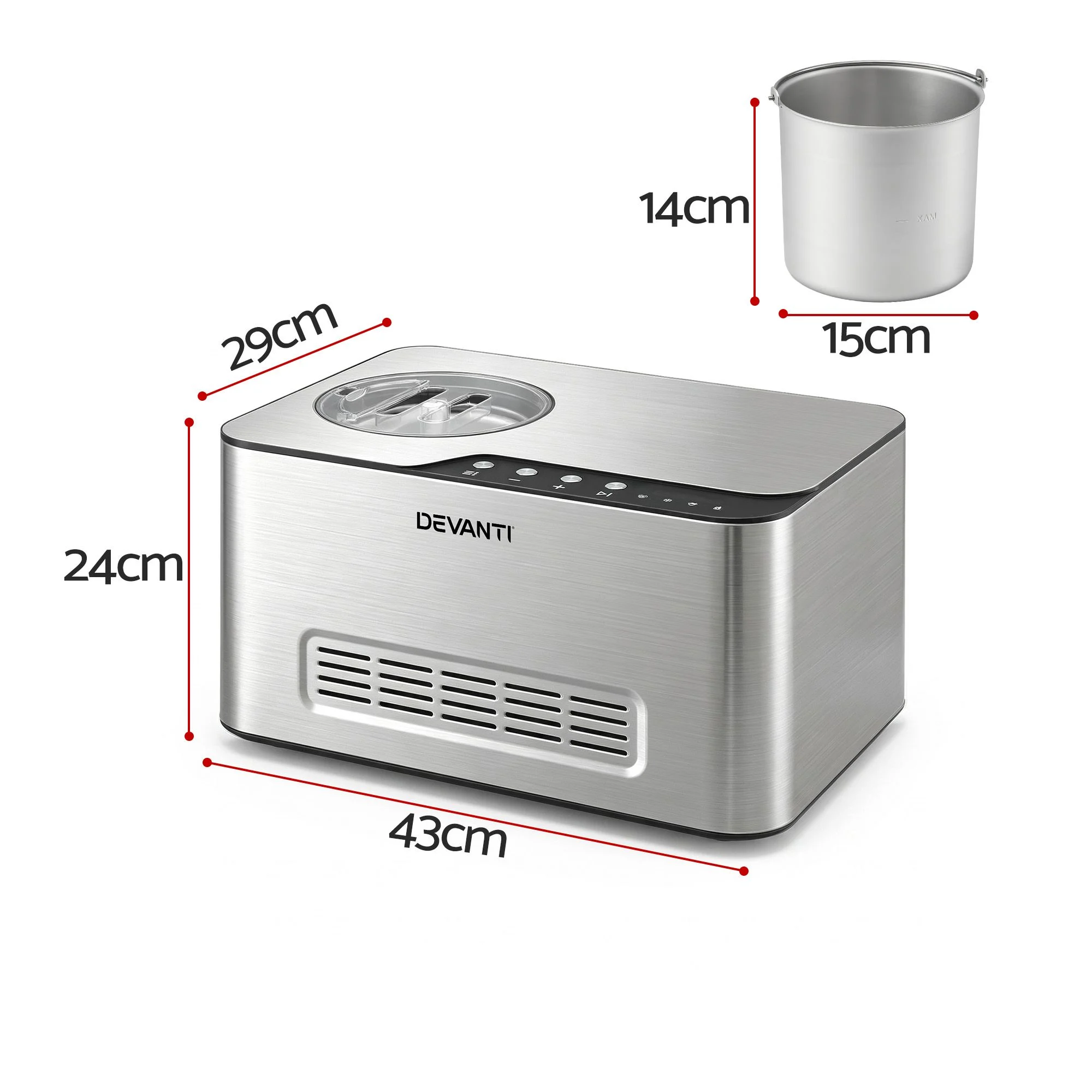 Devanti 2L 2-in-1 Ice Cream & Yogurt Maker Machine No Pre-Freezing Homemade Gelato Sorbet