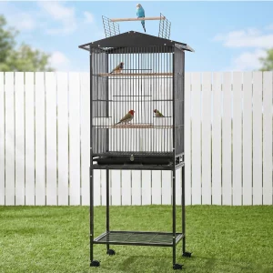 i. Pet 136cm Bird Cage Aviary Open Top Parrot Budgie Stand Wheels Black