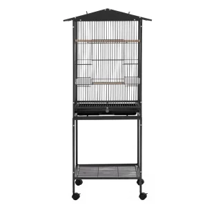 i. Pet 136cm Bird Cage Aviary Open Top Parrot Budgie Stand Wheels Black
