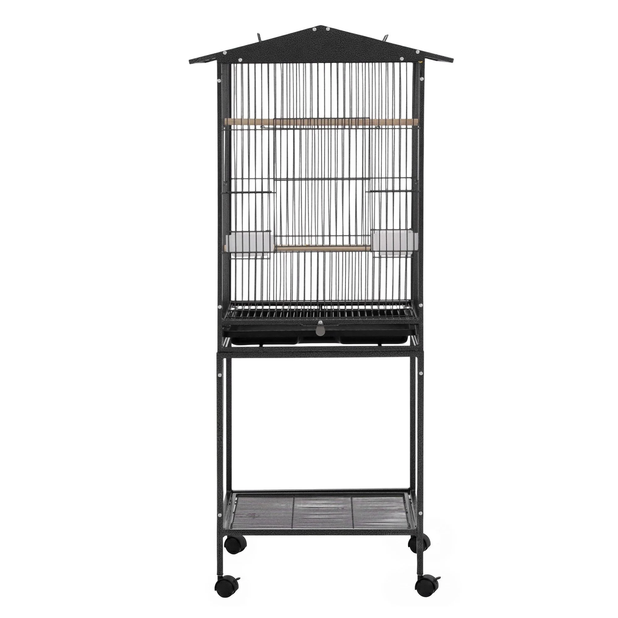 i. Pet 136cm Bird Cage Aviary Open Top Parrot Budgie Stand Wheels Black