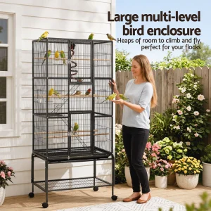 i. Pet 176cm 3-Tier Large Bird Cage Aviary with Ladder Parrot Budgie Wheels Black