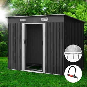 Giantz Garden Shed 2.38 × 1.31M w/Metal Base Sheds Outdoor Storage Tool Workshop Sliding Door