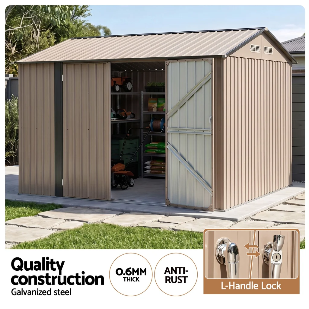 Giantz 3 × 3M Garden Shed Outdoor Storage Backyard Tool Shed Galvanized Steel Brown