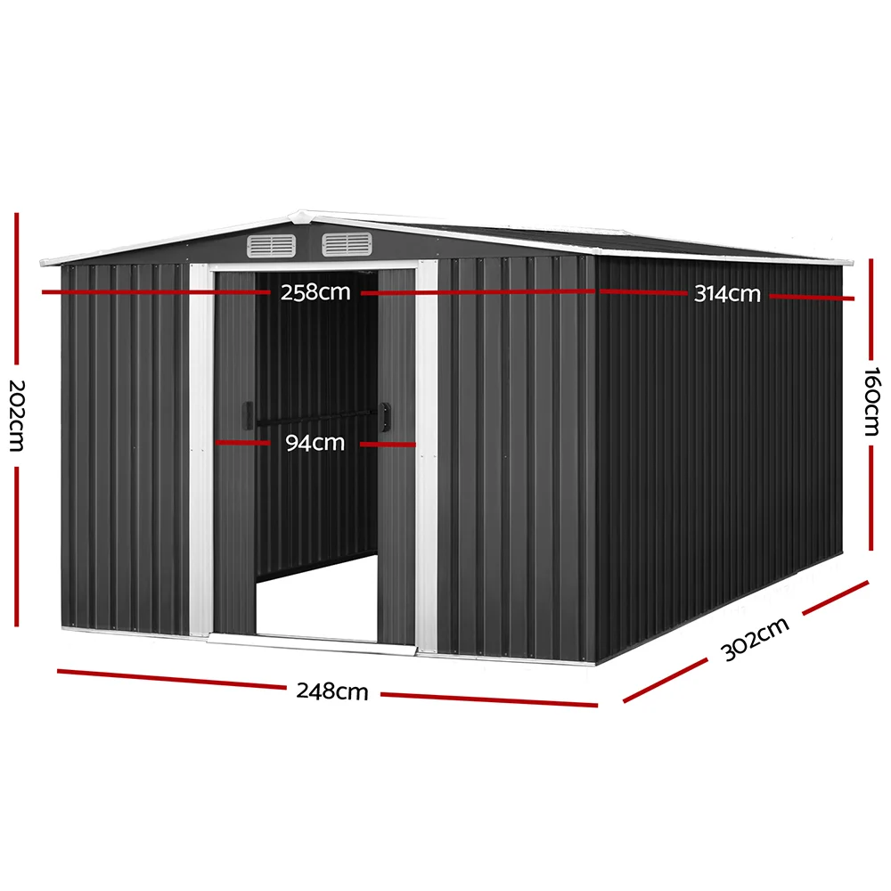 Giantz Garden Shed 2.58 × 3.14M w/Metal Base Sheds Outdoor Storage Workshop Shelter Sliding Door
