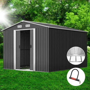 Giantz Garden Shed 2.6 × 3.9M w/Metal Base Sheds Outdoor Storage Workshop Tool Shelter Sliding Door