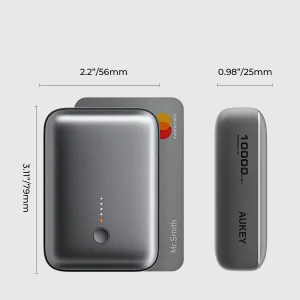 AUKEY Spark Mini 10000mAh Credit Card-Sized Compact Portable Power Bank with USB-C & USB-A – PB-Y55