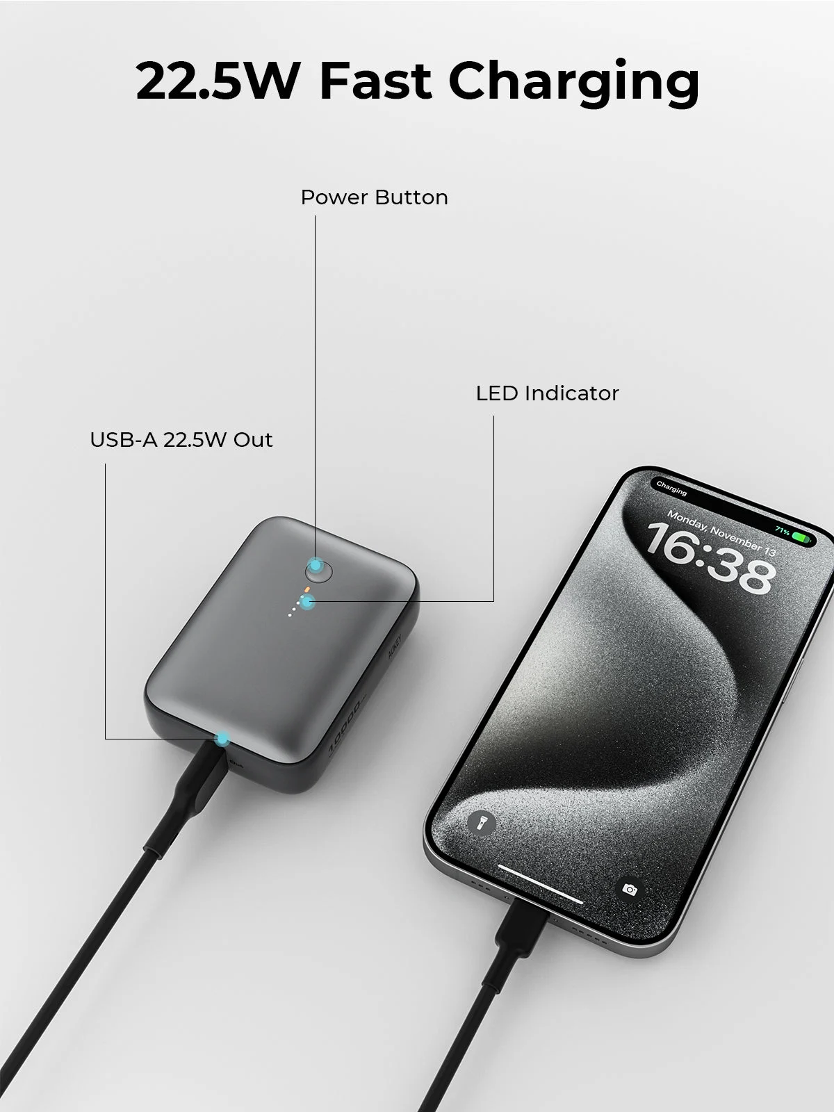AUKEY Spark Mini 10000mAh Credit Card-Sized Compact Portable Power Bank with USB-C & USB-A – PB-Y55