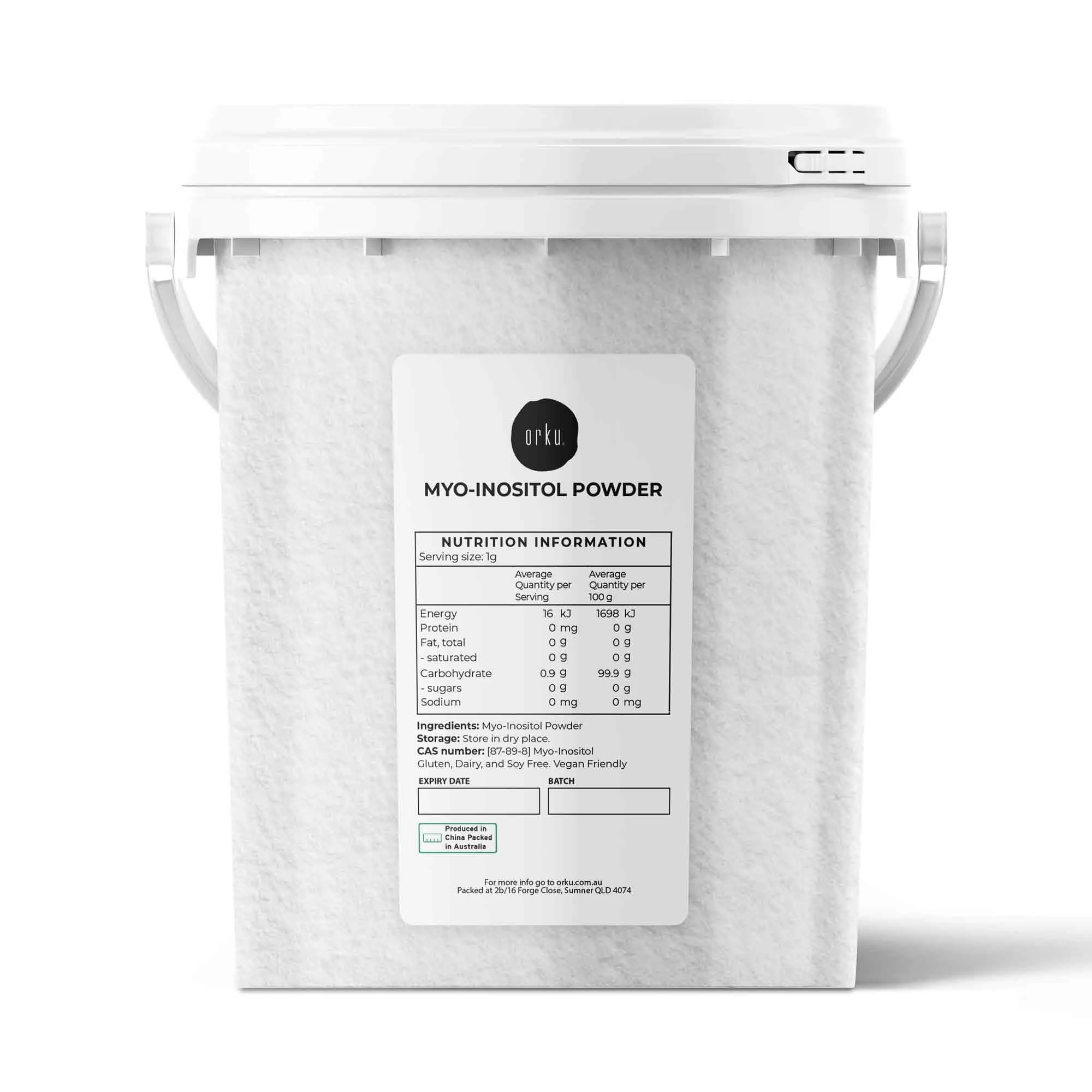 Orku 800g Myo Inositol Powder Tub - USP Grade High Purity Unflavoured