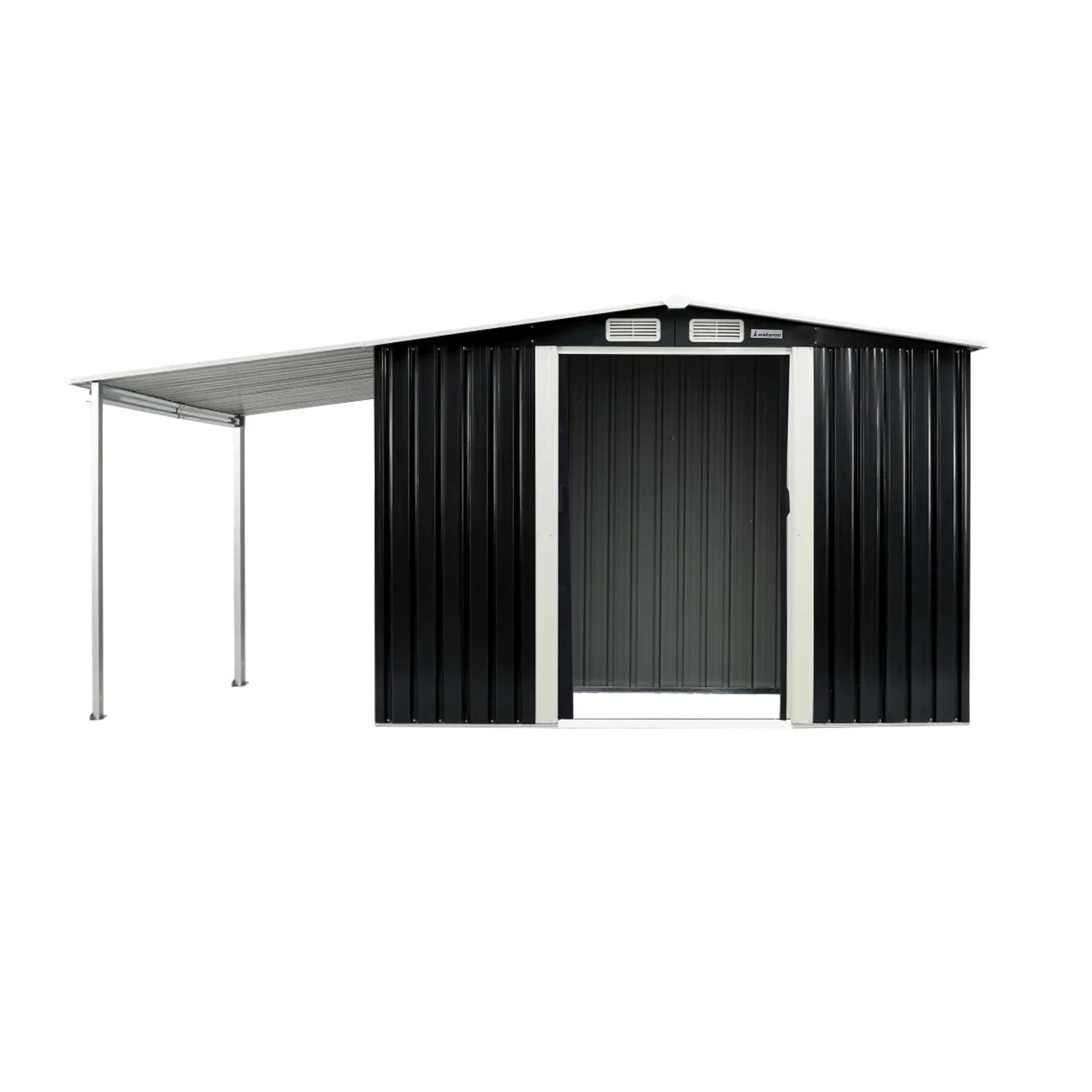 Wallaroo 6 × 8ft Zinc Steel Garden Shed with Open Storage - Black