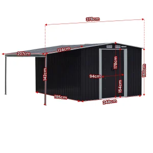 Wallaroo 6 × 8ft Zinc Steel Garden Shed with Open Storage - Black