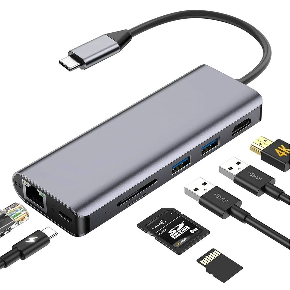 INTACT 9826T 7-in-1 USB-C Adapter HDMI/RJ45/USB3.0 × 2/SD/TF/ Type-C PD