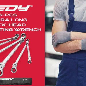 SEDY 6Pcs Extra Long Flex-Head Ratchet Spanner Set Double Box End Spanner 8-19mm