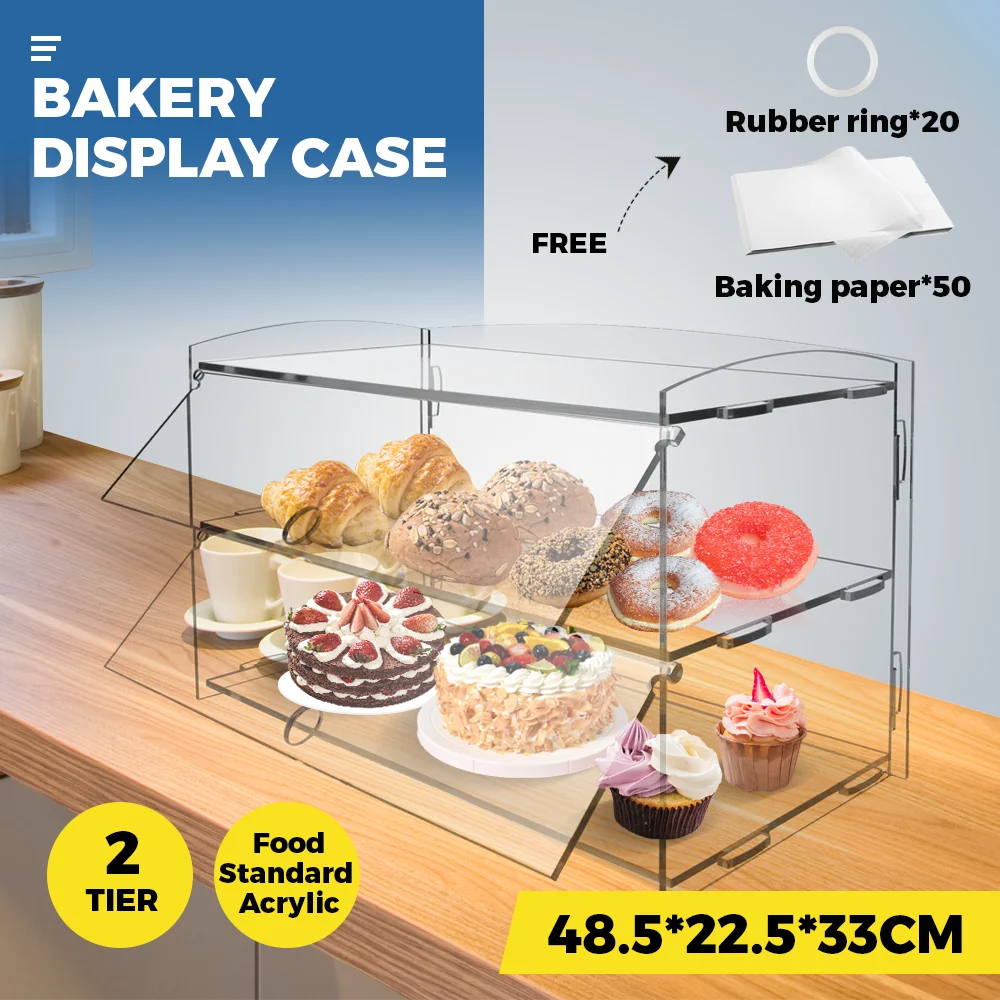 Alston 2-Tier Bakery Display Case Cabinet Pastry Acrylic Cupcake Donuts Cake Pastry Clear Display Cabinet Shelf Transparent Showcase 225 × 485 × 330mm